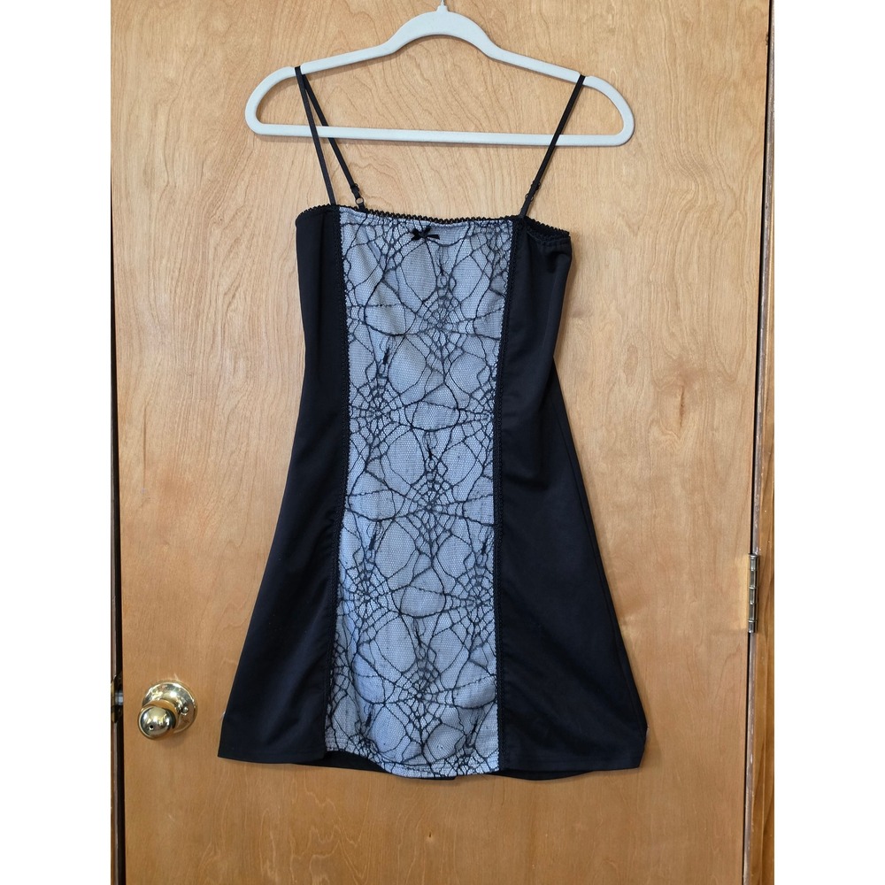 Black Spiderweb Lace Mini Dress Adjustable Straps Gothic Fairy A-Line Sleeveless